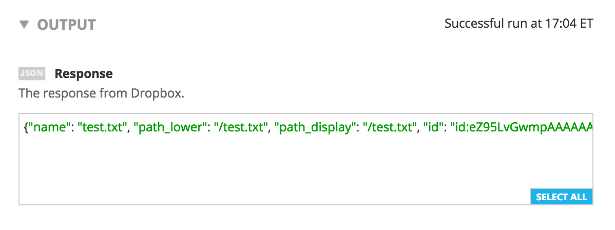 File metadata returned by the upload file process
