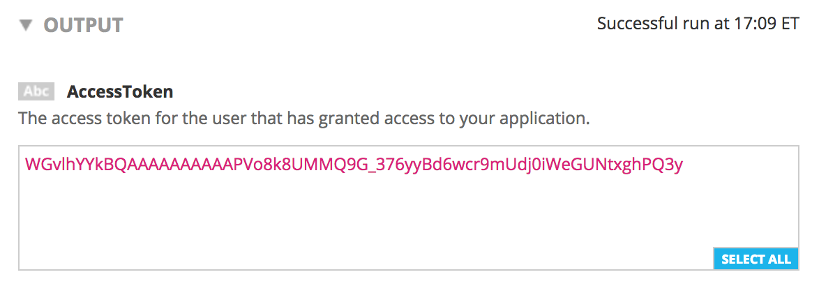 Output returned by Finalize OAuth