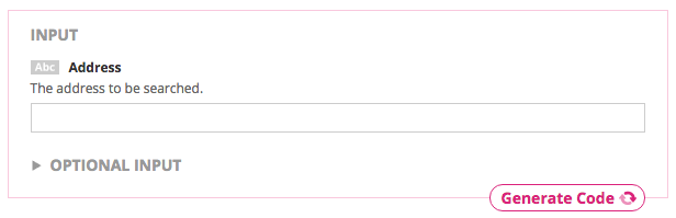 Filling in the Choreo input on the GetWeatherByAddress Choreo Page