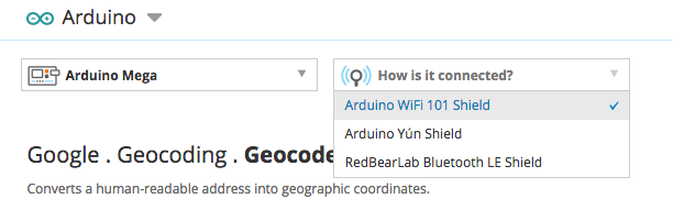 Selecting the WiFi Shield in the connection menu